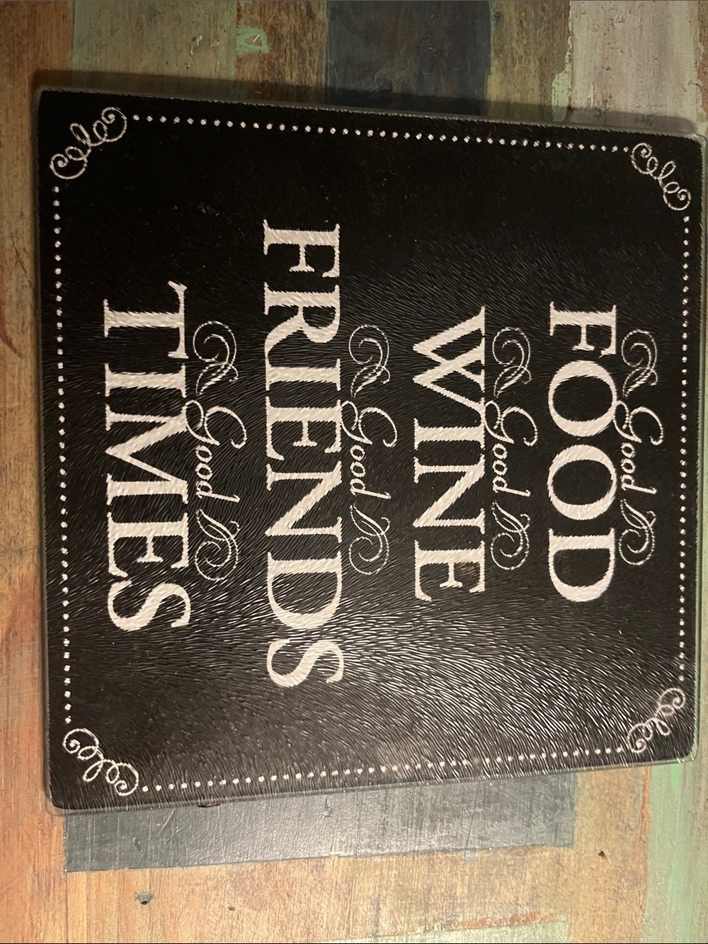 Black 'Food Wine Friends Times' Decorative Wall Plaque - Unbranded